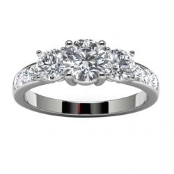 14k White Gold Three Diamond Engagement Ring Angled View