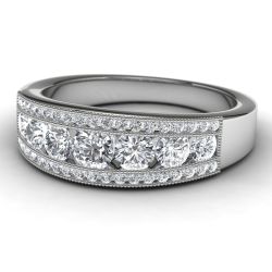 14k White Gold Diamond Wedding Band Front View
