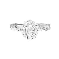 14K White Gold And Lab Grown Oval Halo Diamond Engagement Ring