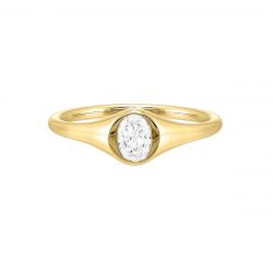 14k Yellow Gold Lab Grown Oval Center Stone Signet Ring
