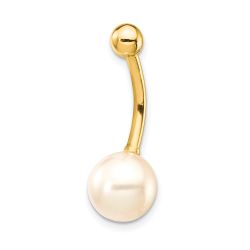 Viora 14k 14 Gauge 8mm Freshwater Cultured Pearl Belly Ring