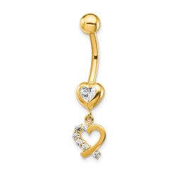 Novelle 14k 14 Gauge CZ 2-Hearts Dangle Belly Ring