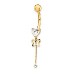 Aurayne 14k CZ Butterfly Chain Dangle Belly Ring