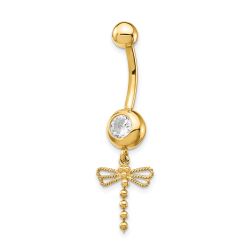 Mirelle 14k 14 Gauge CZ Dragonfly Dangle Belly Ring