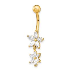 Novelle 14k 14 Gauge CZ 2-Flower Dangle Belly Ring