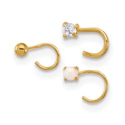 Solenne 14K 22 Gauge CZ, Synthetic Opal and Ball Nose Post Set