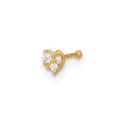 Aurayne 14K 23 Gauge CZ Heart Nose Post