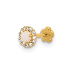 Ophira 14K 18 Gauge CZ & Synthetic Opal Screw-Back Cartilage Body Jewelry