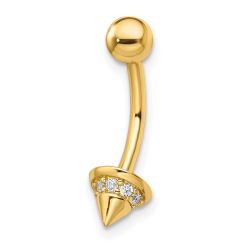 Cadenza 14k 14 gauge CZ Cone Belly Ring