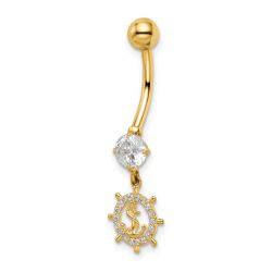 Aurayne 14k 14 Gauge CZ Anchor & Ships Wheel Belly Ring