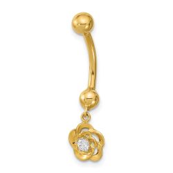 Marin 14K 14 Gauge Dangle Flower CZ Belly/Navel Ring Body Jewelry