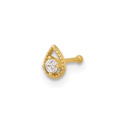 Luzine 14K 20 Gauge Polished CZ Teardrop Nose Stud