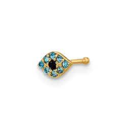 Ophira 14K 20 Gauge Polished Blue CZ Evil Eye Nose Stud