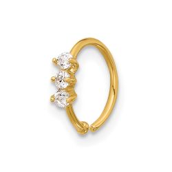 Solea 14K 20 Gauge Polished 3 Stone CZ Nose Ring