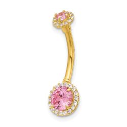 Aurayne 14K 14 Gauge Polished Pink and White CZ Navel/Belly Ring