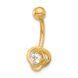 Solenne 14K 14 Gauge Polished CZ Love Knot Navel/Belly Ring
