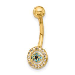 Zephira 14K 14 Gauge Polished Multi-color CZ Evil Eye Navel/Belly Ring