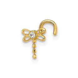 Lumine 14k Polished 18 Gauge White CZ Dragonfly Moveable Nose Stud