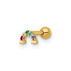 Aurayne 14k 18 Gauge Polished Multicolor CZ and Created Ruby Rainbow Labret Stud