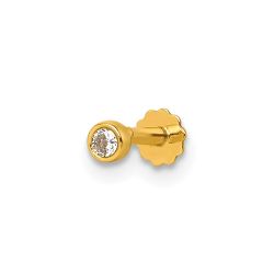 Viora 14K Polished Round Bezel CZ 16 Gauge Labret Stud