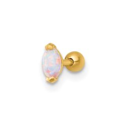 Lumine 14k 18 Gauge Polished Navette Created Opal Labret Stud