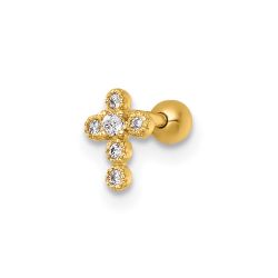 Caldera 14k 18 Gauge Polished CZ Cross Labret Stud