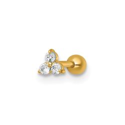 Alouette 14k 18 Gauge Polished Triple Round CZ Labret Stud