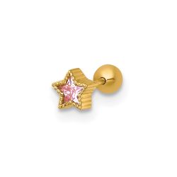 Amara 14k 22 Gauge Polished and Beaded Pink CZ Star Labret Stud