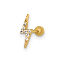  14k 21 Gauge Polished CZ Lightning Bolt Labret Stud