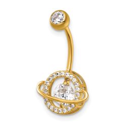 Vesper 14k 16 Gauge Polished Moving/Vibrant CZ Saturn/Planet Navel Ring