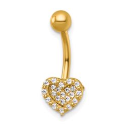Vesper 14k 14 Gauge Polished Pave CZ Heart Navel Ring
