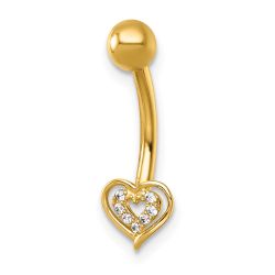 Solea 14k 14 Gauge Polished CZ Double Heart Navel Ring