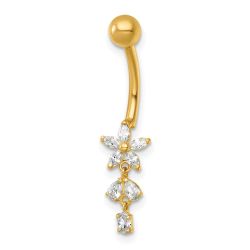 Ophira 14k 14 Gauge Polished CZ Dangling Flower Navel Ring