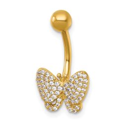 Solenne 14k 14 Gauge Polished Pave CZ Butterfly Navel Ring