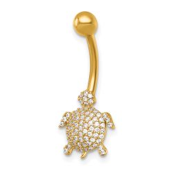 Cadenza 14k 14 Gauge Polished Pave CZ Turtle Navel Ring
