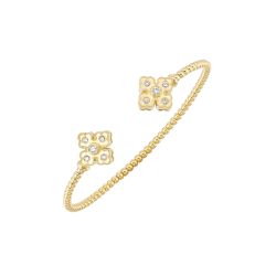 14k Yellow Gold Beaded Flower Diamond Bangle