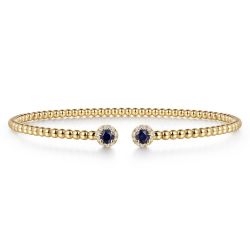 14K Yellow Gold Bujukan Bead Split Cuff Bracelet with Sapphire and Diamond