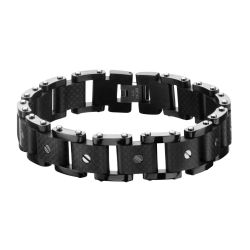Black Plated and Solid Carbon Fiber with Steel Screw Design Link Bracelet