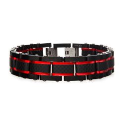 Dante Black and Red Steel Matte Carbon Fiber and Link Sizeable Bracelet