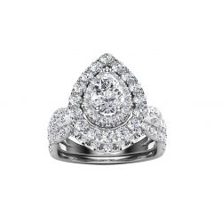 14k White Gold Halo Diamond Engagement Set Top View