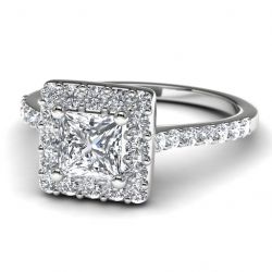 14k White Gold Princess Diamond Halo Engagement Ring Front View