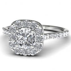 14k White Gold Diamond Halo Engagement Ring Front View