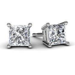 White Gold 3/4 TDW Princess Diamond Earrings Front View
