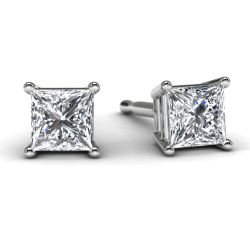 White Gold 1/3 TDW Princess Diamond Earrings Front View