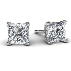White Gold 3/4 TDW Princess Diamond Earrings Front View