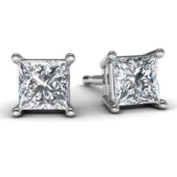 White Gold 1/2 TDW Princess Diamond Earrings Front View