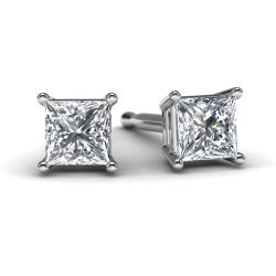 White Gold 1/5 TDW Princess Diamond Earrings Front View