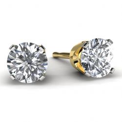 1.0 TDW Yellow Gold Solitaire Diamond Earrings Front View