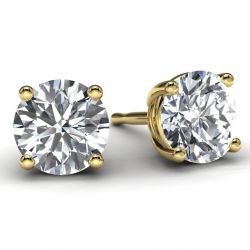 Yellow Gold 3/4 TDW Diamond Solitaire Earrings Front View