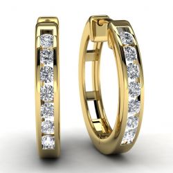 Yellow Gold .50 TDW Round Diamond Hoop Earrings Front View